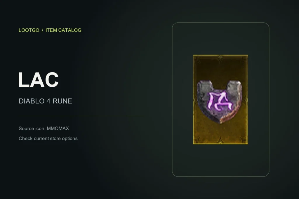 Catalog card for the Lac Rune, using its MMOMAX source icon and item name; not a gameplay tooltip.