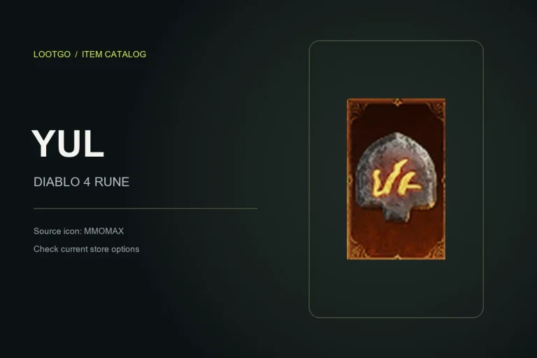 Catalog card for the Yul Rune, using its MMOMAX source icon and item name; not a gameplay tooltip.