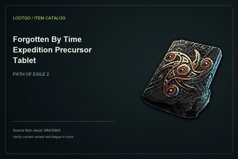Catalog layout using the MMOMAX source visual and name for Forgotten By Time Expedition Precursor Tablet; not a gameplay screenshot or complete tooltip.