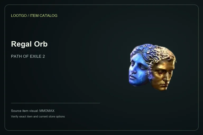 Catalog card using the MMOMAX source visual and name for Regal Orb in Path of Exile 2; not a gameplay screenshot or full tooltip.